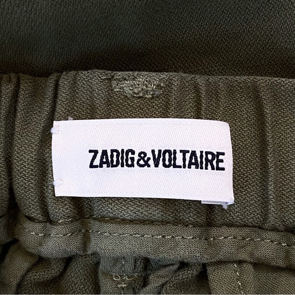 ZADIG & VOLTAIRE green yellow military side leg stripe Pomelo Linen Pants - Picture 12 of 14